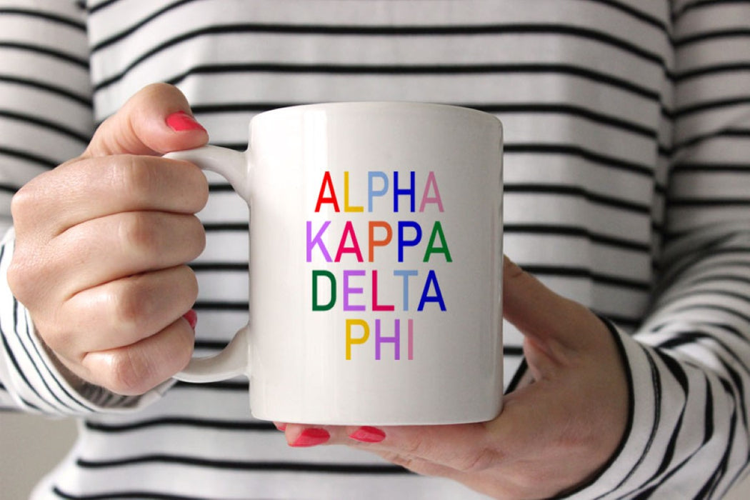 Alpha Kapa Delta Phi Coffee Mug with Rainbows