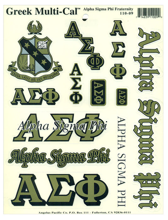 Alpha Sigma Phi Multi Greek Decal Sticker Sheet