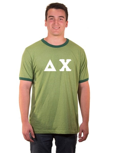Delta Chi Ringer Tee with Sewn-On Letters