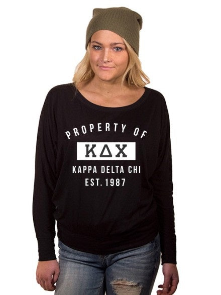 Kappa Delta Chi Property of Flowy Long Sleeve Off Shoulder Tee