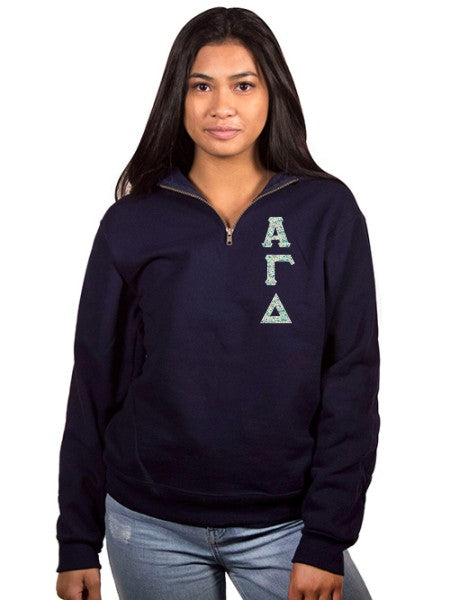 Alpha Gamma Delta Unisex Quarter-Zip with Sewn-On Letters