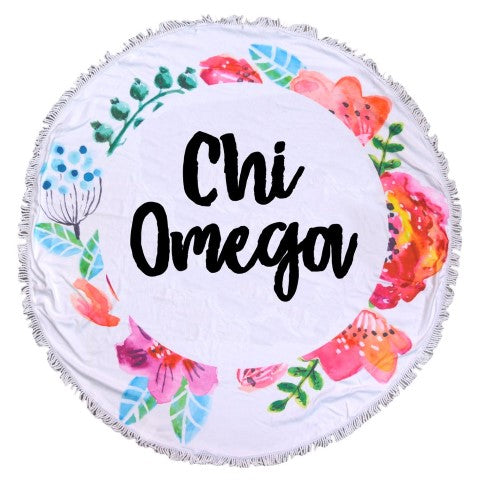 Chi Omega Fringe Towel Blanket Floral Fringe Towel Blanket