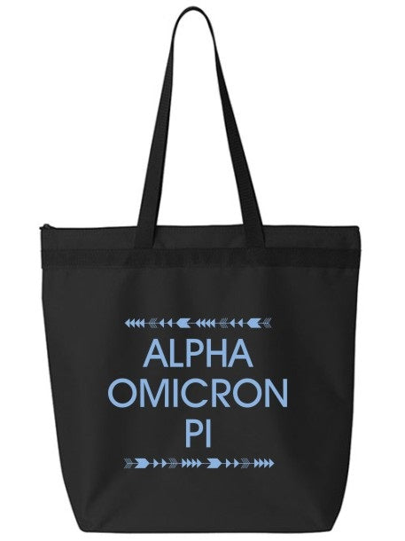 Alpha Omicron Pi Arrow Top Bottom Tote Bag