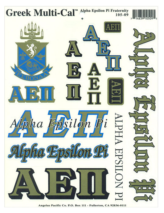 Alpha Epsilon Pi Multi Greek Decal Sticker Sheet