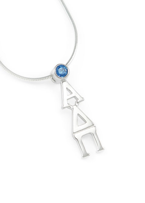 Alpha Delta Pi Sterling Silver Lavaliere Pendant with Swarovski Crystal