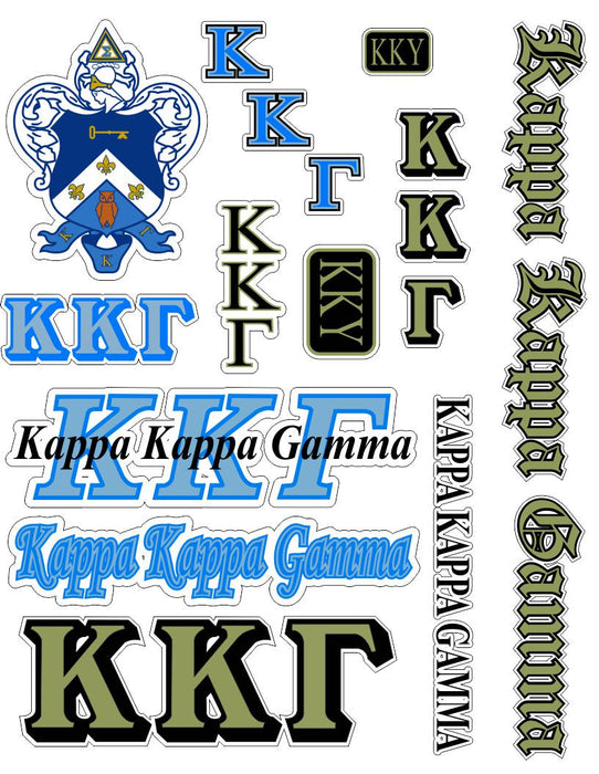 Kappa Kappa Gamma Multi Greek Decal Sticker Sheet