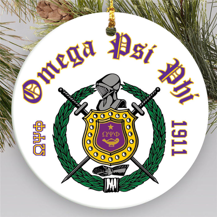 Omega Psi Phi.jpg Round Crest Ornament