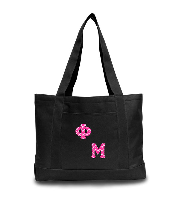 Phi Mu 2-Tone Boat Tote with Sewn-On Letters