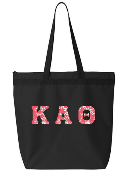 Kappa Alpha Theta Large Zippered Tote Bag with Sewn-On Letters
