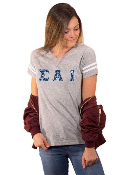 Sigma Alpha Iota Football Tee Shirt with Sewn-On Letters