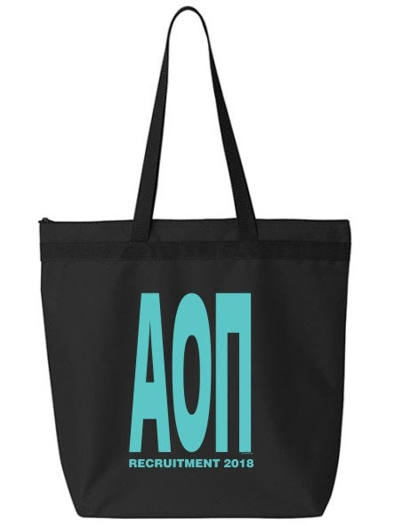 Alpha Omicron Pi Impact Letters Zippered Poly Tote