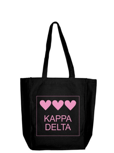 Kappa Delta Three Hearts Canvas Tote Bag