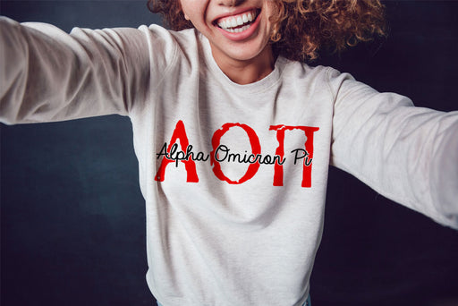 Alpha Omicron Pi Cozy Boyfriend Crew Neck Sweatshirt