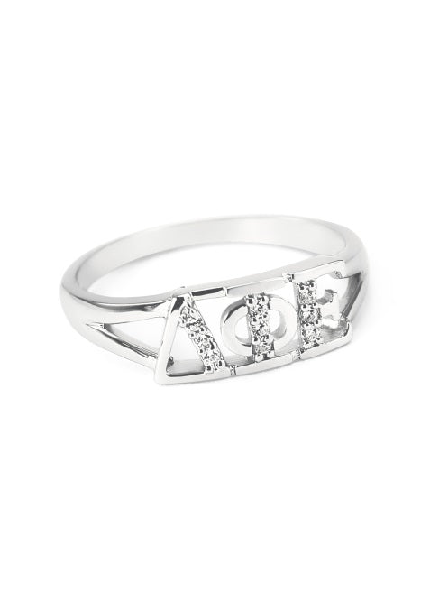 Delta Phi Epsilon Sterling Silver Ring with Lab Created Clear Diamond