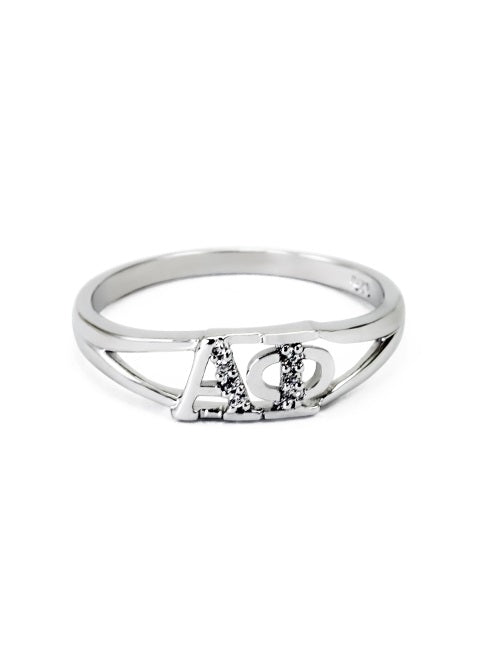 Alpha Phi Sterling Silver Ring with Lab Created Clear Diamond