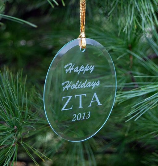 Zeta Tau Alpha Engraved Glass Ornament