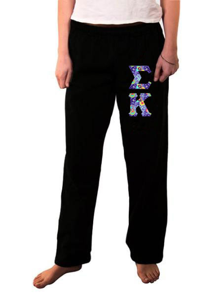 Sigma Kappa Open Bottom Sweatpants with Sewn-On Letters