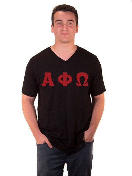 Alpha Phi Omega V-Neck T-Shirt with Sewn-On Letters