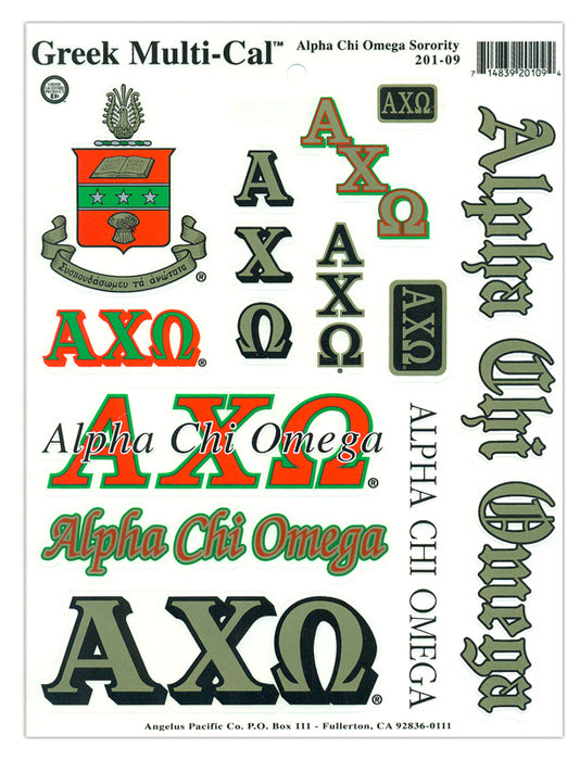 Alpha Chi Omega Multi Greek Decal Sticker Sheet