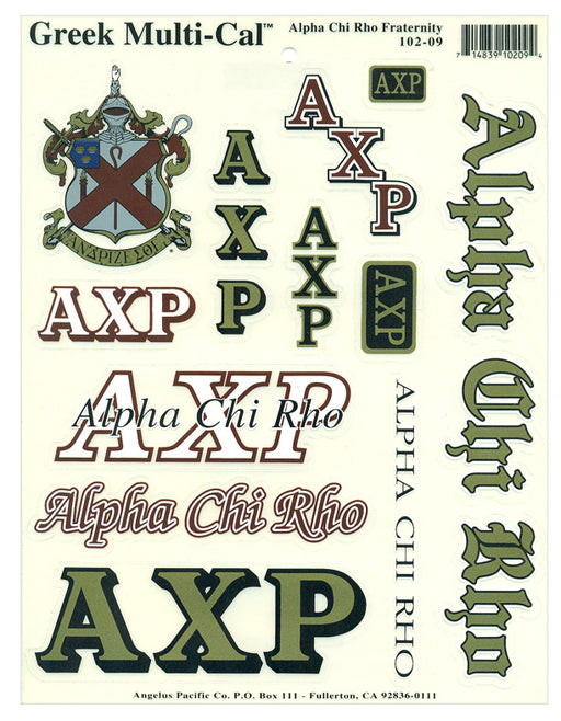 Alpha Chi Rho Multi Greek Decal Sticker Sheet
