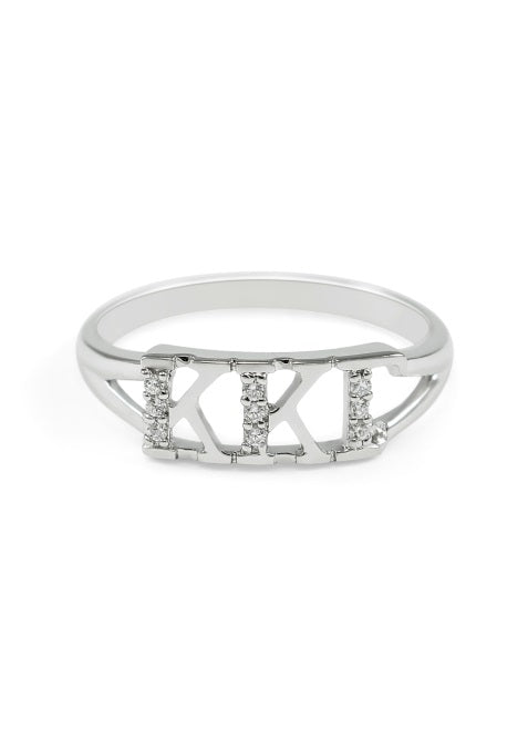 Kappa Kappa Gamma Sterling Silver Ring with Lab Created Clear Diamond