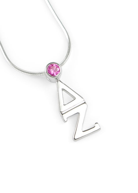 Delta Zeta Sterling Silver Lavaliere Pendant with Swarovski Crystal