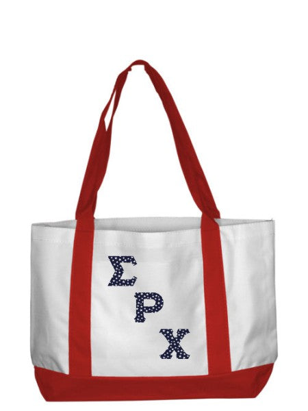 Panhellenic 2-Tone Boat Tote with Sewn-On Letters