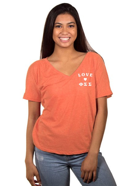 Phi Sigma Sigma Love Letters Slouchy V-Neck Tee