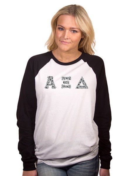 Alpha Xi Delta Long Sleeve Baseball Shirt with Sewn-On Letters