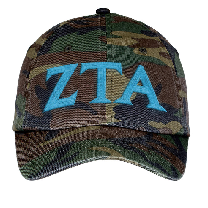 Zeta Tau Alpha Letters Embroidered Camouflage Hat