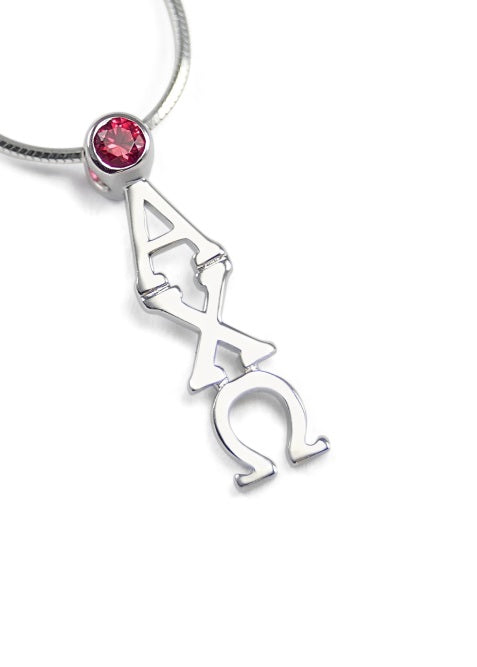 Alpha Chi Omega Sterling Silver Lavaliere Pendant with Swarovski Crystal