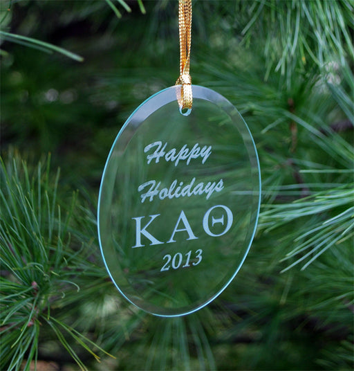 Kappa Alpha Theta Engraved Glass Ornament