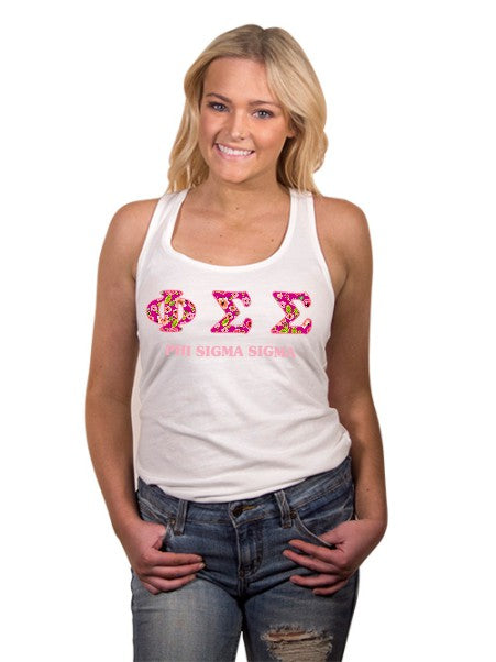 Phi Sigma Sigma Floral Letters Racerback Tank