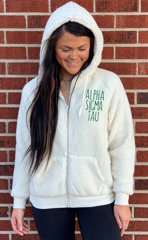 Alpha Sigma Tau Sorority Full Zip Sherpa With Hood