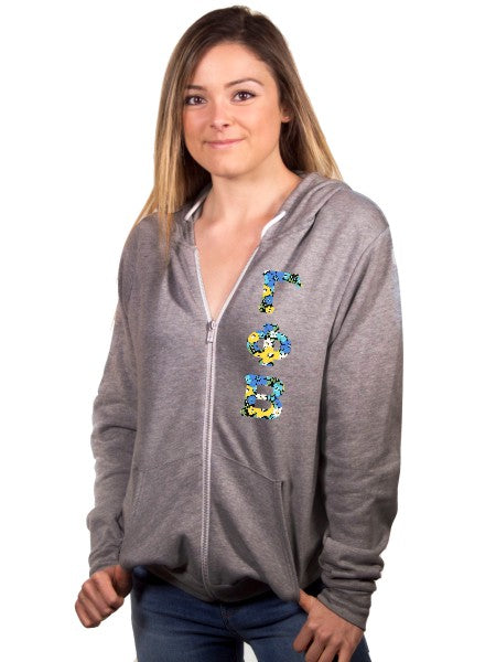 Gamma Phi Beta Unisex Full-Zip Hoodie with Sewn-On Letters