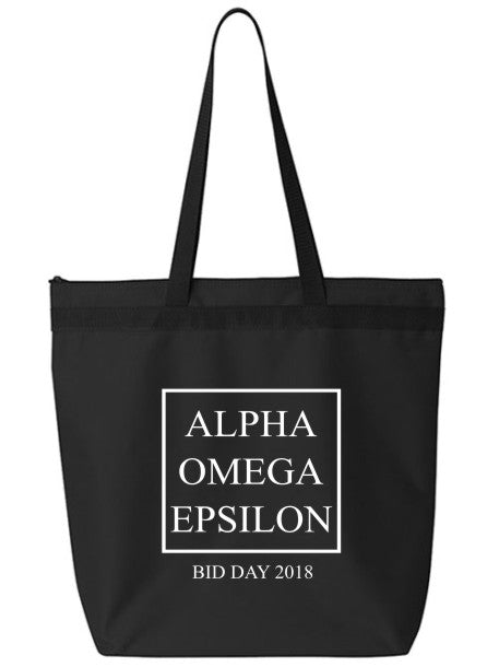 Alpha Omega Epsilon Box Stacked Event Tote Bag