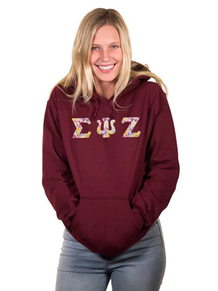 Sigma Psi Zeta Unisex Hooded Sweatshirt with Sewn-On Letters