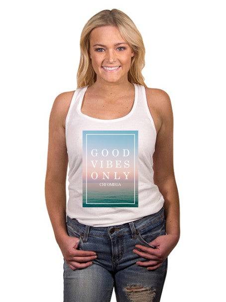 Chi Omega Good Vibes Only Triblend Racerback Tank