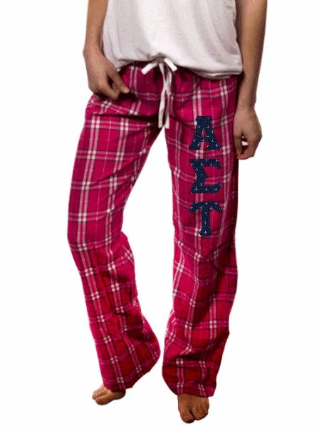 Alpha Sigma Tau Pajama Pants with Sewn-On Letters