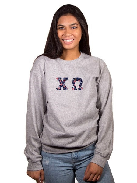 Chi Omega Crewneck Sweatshirt with Sewn-On Letters