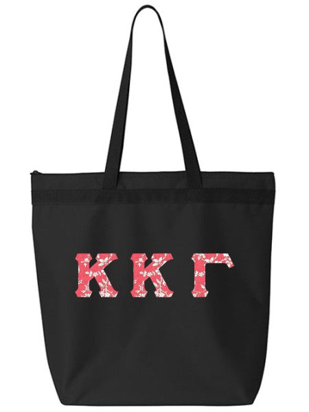 Kappa Kappa Gamma Large Zippered Tote Bag with Sewn-On Letters