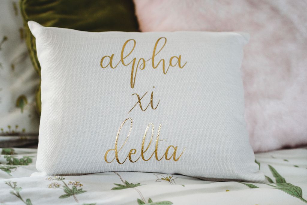 Alpha Xi Delta Gold Print Throw Pillow