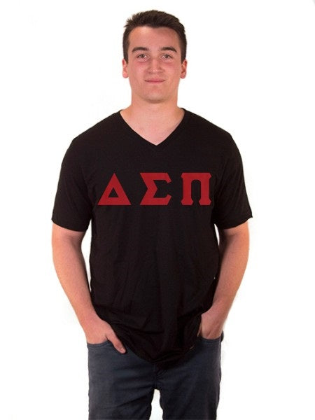 Delta Sigma Pi V-Neck T-Shirt with Sewn-On Letters