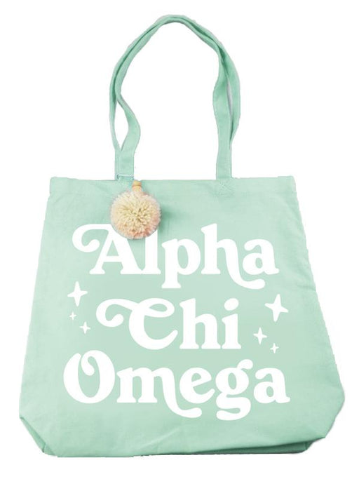 Alpha Chi Omega Retro Pom Pom Tote Bag