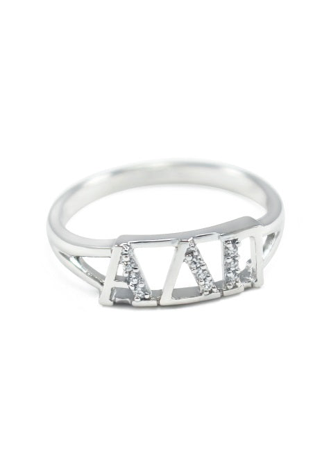 Alpha Delta Pi Sterling Silver Ring with Lab Created Clear Diamond