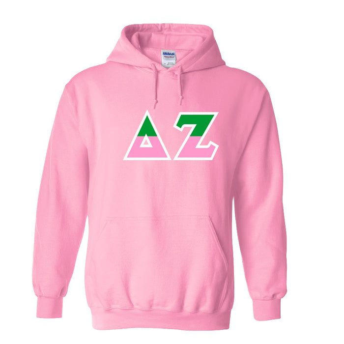 Delta Zeta Two Toned Lettered Hooded Sweatshirt