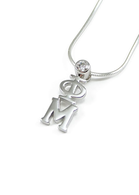 Phi Mu Sterling Silver Lavaliere Pendant with Clear Swarovski Crystal