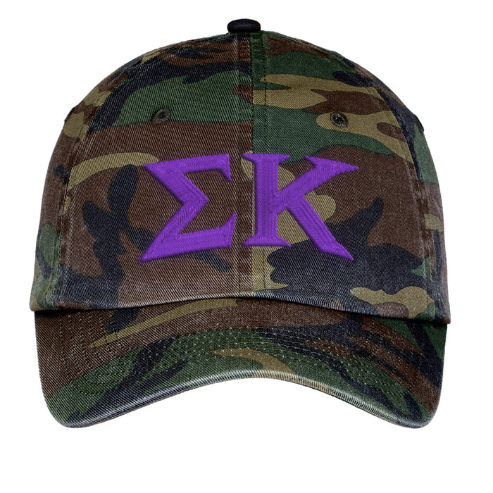 Sigma Kappa Letters Embroidered Camouflage Hat