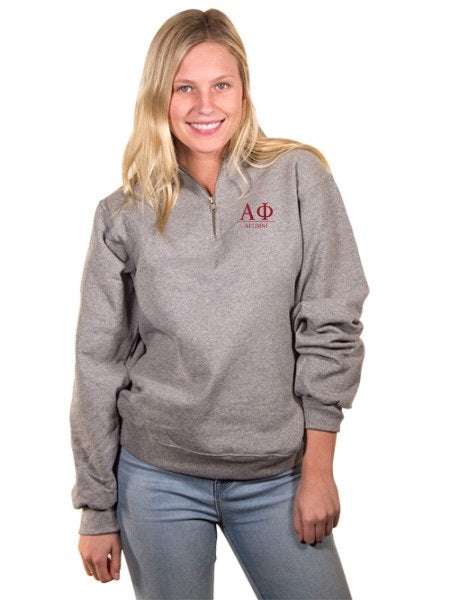 Alpha Phi Embroidered Quarter Zip with Custom Text