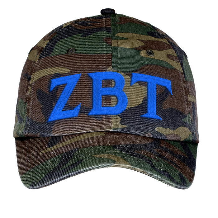 Zeta Beta Tau Letters Embroidered Camouflage Hat